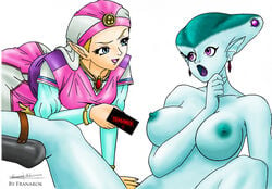 2girls bondage breast breasts earrings erect_nipples female female_only franarok large_breasts multiple_girls nintendo nipples nude ocarina_of_time pointy_ears princess_ruto princess_zelda rape smile the_legend_of_zelda young young_zelda yuri zora