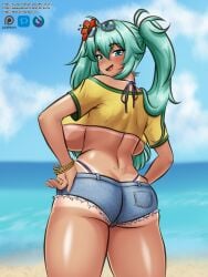 1girls ass big_ass big_breasts big_thighs brazil brazilian brazilian_female brazilian_miku breasts clothed_female cyan_eyes cyan_hair denim_shorts fbi_ecchi female female_only hatsune_miku heavenly_ass huge_ass huge_thighs latin_american_hatsune_miku_(meme) long_hair looking_at_viewer oblivious shirt shorts solo tagme tan tan_body thick_hips thick_thighs thighs thong twintails vocaloid wholesome yellow_shirt