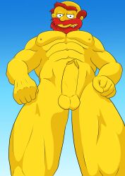 big_penis facial_hair gay groundskeeper_willie looking_down male muscle_man muscles muscular_male red_hair the_simpsons yellow_body