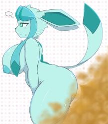 big_ass breasts breasts_bigger_than_head brown_fart bubble_butt gassy glaceon question sweat sweatdrop tail