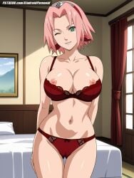 ai_generated aindroidparanoid ass bed bedroom big_ass big_breasts bra breasts breasts_out busty butt cameltoe curvy fat_ass female female_only flashing_breasts flirting green_eyes hips huge_ass huge_breasts indoors large_ass large_breasts lingerie naruto naruto_(classic) naruto_(series) naruto_shippuden ninja nipples panties pink_hair pussy sakura_haruno seductive sensual short_hair spiky_hair stable_diffusion topless voluptuous wide_hips