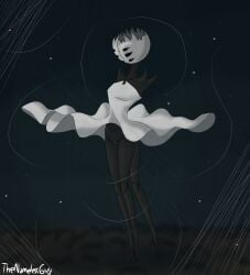 anthro arachnid arthropod bottomwear clothed clothing clothing_lift dress dress_lift female first_sinner_(hollow_knight) hi_res hollow_knight hollow_knight:_silksong hollow_knight_(franchise) silk_dress skirt skirt_lift solo spider team_cherry the_nameless_guy weaver_(hollow_knight) wind wind_lift