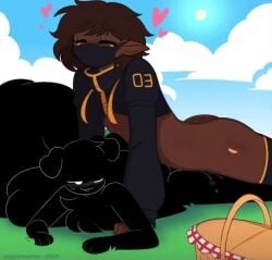 1ambiguous 1boy 1girls ambiguous_penetration animated anthro black_body black_skin blush brown_hair character_request female femboy furry hung_femboy hung_trap male mask onyx_(onyxflow) prone_bone puppysnackz puppysnackz_(character) sex shrug_(clothing) smooth_balls smooth_penis sound sound_warning tagme video