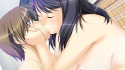 big_sister brother_and_sister brown_hair closed_eyes female highres human incest ino kissing little_brother male nipples nude older_female older_sister purple_hair short_hair sister_scheme_2 straight surprised wide_eyed yanagawa_misaki yanagawa_shiori younger_brother younger_male