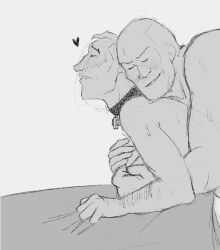 anal anal_sex bald biting_lip biting_own_lip blush bondage choker clutching_sheets collar dilf doggy_style gay gay_sex grabbing_pecs heart heavy_(team_fortress_2) hugging_from_behind implied_sex male medic_(team_fortress_2) mefjeff older_male passionate pleasure_face sex_from_behind sketch sweat sweaty_sex team_fortress_2 twink_and_daddy