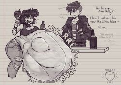 admiring annoyed ass belly_fetish drunk fat_ass fat_belly hyper hyper_belly liam_(suddencube) molly_(suddencube) prey_outline prey_shaped_bulge same_size_vore secretly_loves_it shaded struggling_prey suddencube_(artist) vore vore_belly wide_hips