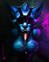 big_breasts blue bondage breasts cellar chains cum dark dripping female fetish fur furry latex leather light lighting neurodyne pink red solo teeth tongue wet