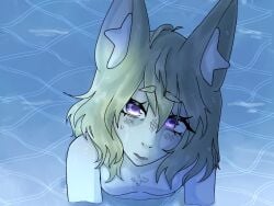 aria_bruja blonde_hair fox fox_girl furry furry_ears kendomurft latam_virtual_youtuber naked naked_female no_sex pool poolside purple_eyes water without_clothes