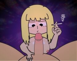 1boy 1girls big_penis blonde_hair blowjob breasts cigarette cigarette_in_hand cloey_(cruz4t) cruz4t's_trinity epilepsy_warning female large_filesize light-skinned_female light-skinned_male macromedia_flash_8_(application) male nec-12 original penis purple_background request requested seizure_warning smoke smoking too_much_frames unamused yellow_hair