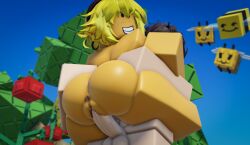1boy 1girls 3d artist_self-insert bee bees big_ass big_balls big_penis carrying carrying_partner carrying_position gag grow_a_garden holding legs_wrapped_around_partner ninjashyper2 orange_body public public_sex roblox roblox_avatar roblox_game robloxian self_upload smile smiling_at_viewer yellow_hair