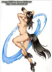 2003 anthro anus breasts equine female hair hooves horse horseshoes kacey long_hair looking_back nude pinup pussy solo