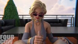 1boy 1girls 3d 3d_animation animated animation blonde_female blonde_hair breasts cat_holloway_(fortnite) daytime fortnite fortnite:_battle_royale four_cow handjob looking_at_viewer looking_over_eyewear looking_over_sunglasses loop looping_animation necklace no_sound pov seductive straight sunglasses tagme tinted_eyewear video white_skin