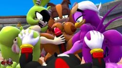 1boy 3d 3d_(artwork) 3girls anthro anthro_female anthro_male anthro_male_on_anthro_female anthro_on_anthro anthro_only ass badger badger_girl badger_humanoid bird bird_girl black_fur blue_eyes boomerang_(tv_network) brown_fur cartoon_network foursome glasses green_fur grey-yordle hand_on_ass hedgehog hedgehog_boy hedgehog_humanoid imminent_fingering imminent_penetration imminent_sex imminent_vaginal mfff mfff_foursome mobian mobian_(species) mobian_badger mobian_hedgehog mobian_swallow mobian_tenrec mouth_open mouth_opened open_mouth opened_mouth precum purple_fur red_highlights rubber_duck sega shadow_the_hedgehog sonic_(series) sonic_boom sonic_riders sonic_the_hedgehog_(comics) sonic_the_hedgehog_(idw) sonic_the_hedgehog_(series) sticking_out_tongue sticking_tongue_out sticks_the_badger stroking stroking_penis sunglasses surge_the_tenrec swallow_(bird) tenrec tenrec_girl tenrec_humanoid tongue tongue_out wave_the_swallow white_fur