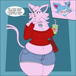 big_breasts breasts chubby cleavage eeveelution espeon female furry huge_breasts lj_caffie micro pokemon pokemon_(species) sylveon tagme thick_thighs wide_hips