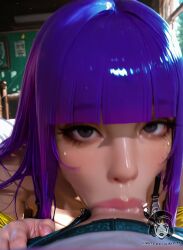 1boy 1girls 2d aged_up ai_generated ai_video alberist animated asian asian_female bare_shoulders bed bedroom big_breasts black_bra blowjob blowjob_face blunt_bangs bra cleavage close-up clothed clothed_female clothing deepthroat deepthroat_no_hands eyelashes fellatio from_below glitch_techs lacy_bra large_breasts long_hair makeup miko_kubota night oral oral_sex pants purple_hair shiny_skin shirt shorter_than_30_seconds tagme thick_lips vacuum_fellatio video yellow_shirt