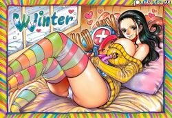 1boy 1girls accurate_art_style age_difference ai_generated big_breasts bottomless clothing female female_focus grandgoonart hugging leggings male manga manga_cover manga_page manga_style nico_robin one_piece panties patreon patreon_username shonen_jump smile solo_female solo_focus sweater thighhighs tony_tony_chopper virgin_killer_sweater winter