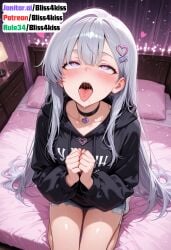 ahe_gao ai_generated anime_girl anime_style aroused_expression artistic_nudity bedroom_pose black_hoodie blush body_sweat close_up_face curvaceous_figure denim_shorts detailed_anatomy detailed_background detailed_skin_texture digital_illustration dramatic_pose dripping_sweat drooling dynamic_pose emotional_expression erotic_art erotic_pose explicit_anime explicit_nudity fairy_lights fantasy_art female female_character flushed_cheeks glistening_skin glossy_finish heart_accessories heart_choker heart_eyes heart_hairpin heart_particles high_quality_art highres indoor_scene intimate_pose intricate_details large_breasts long_hair masterpiece_quality nsfw_anime nsfw_content opulent_details parody perfect_proportions pink_sheets playful_expression provocative_pose purple_eyes realistic_shading rule34_style seductive_pose sensual_expression sensual_nude sexy_pose silver_hair sleek_body soft_lighting solo subtle_blush sultry_expression sweat teasing_pose tongue_out uncensored vibrant_colors volumetric_lighting voluptuous_figure wet