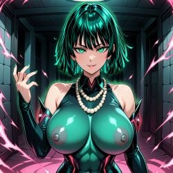 ai_generated brainwashed brainwashing collar corrupted corruption dark_aura dark_persona enemy_conversion evil_grin evil_smile fubuki_(one-punch_man) green_hair happy_sub happy_trance hypnosis long_dress long_sleeves mind_control one-punch_man pearl_necklace pixai tagme