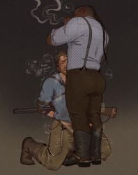 2boys arm_hair arthur_morgan ass beard beard_stubble beefy begging big_ass blush blush body_hair bondage bondage charles_smith closed_eyes cock color cum dick distracted dom/sub dominant_male embrace english_text facial_hair fully_clothed_male gay hands_tied holding holding_head humping humping_leg interracial legs_apart legs_spread legs_together male/male male_only moaning moaning_in_pleasure muscular muscular_male native_american native_american_male needy penis plump_ass pubic_hair red_dead_redemption_(series) red_dead_redemption_2 rope rope_bondage severeni smoking spurs submissive_male thick_thighs thigh_sex uninterested yaoi