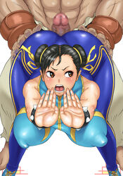 abs ass black_hair blush bodysuit breasts brown_eyes buttjob censored chun-li electricsheep erect_nipples female highres huge_nipples human jumpsuit large_breasts male nipples penis ryu_(street_fighter) street_fighter street_fighter_alpha street_fighter_alpha_2 street_fighter_alpha_3 tongue