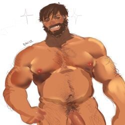 1boy bara bara_tiddies bara_tits barazoku beard bingiz dilf hairy hairy_chest hairy_male mason_heiral pinup solo_male the_price_of_flesh