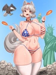 1girls american_flag american_flag_bikini japanese_mythology momiji_inubashiri tagme tengu tochinoko touhou touhou_project voluptuous