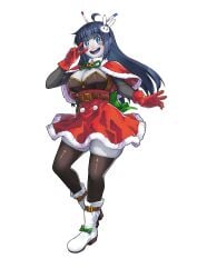 android beepo_(chunkymoon) black_hair blue_body blue_eyes blue_leotard christmas christmas_outfit leotard machine robot robot_girl santa_costume