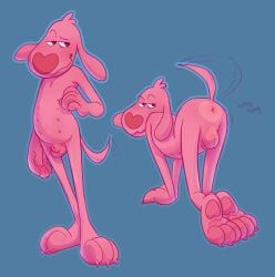 anthro anus canine domestic_dog flaccid_penis gutbricks lovehound mammal nipples paws pink_fur smug_face telegram telegram_sticker