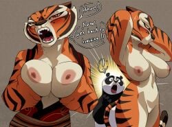 absurd_res anthro areola bear big_breasts black_body black_fur breasts clothed clothing dialogue dreamworks dreamworks_animation duo english_text exposed_breasts felid female fur genitals giant_panda hi_res inker_comics inkershike kung_fu_panda kung_fu_panda_(movie) male mammal master_po_ping master_tigress multicolored_body multicolored_fur navel nipples nude open_mouth orange_body orange_fur pantherine paramount_pictures pink_areola pink_nipples pussy speech_bubble striped_body striped_fur stripes tail teeth text tiger tongue white_body white_fur