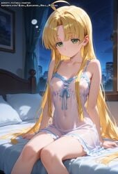 ahoge ai_generated asia_argento blonde_hair female female green_eyes hell-pantsu high_school_dxd long_hair nipples small_breasts solo