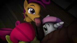 animated apple_bloom_(mlp) blowjob d3rpsfm deepthroat foal horsecock licking_penis looking_at_another looking_at_partner looking_pleasured my_little_pony scootaloo_(mlp) source_filmmaker sweetie_belle_(mlp) young