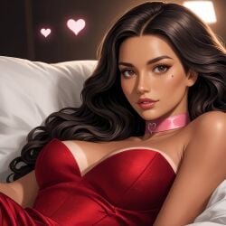 ai_generated beautiful beautiful_females beauty_mark bedroom bedroom_eyes black_hair brown_eyes brown_hair choker deergirlfit in_bed latina lust lustful_gaze mexican mexican_female mole no_nude no_nudity original_character satin sensual silk_clothing sleepwear