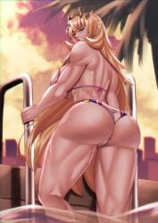 1girls 2024 ass ass_focus backboob barghest_(gawain)_(fate) barghest_(swimsuit_archer)_(final_ascension)_(fate) big_ass big_breasts bikini bikini_bottom bikini_top blonde_hair bottomwear breasts fate/grand_order fate_(series) female female_only green_eyes hair heterochromia huge_ass huge_breasts light-skinned_female long_hair looking_back muscles muscular muscular_female orange_eyes poolside solo solo_female swimwear thighs topwear water wet wet_body white_bikini zinfian