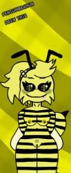 anthro bad_edit bee_girl bee_wings blush breast_exposed bweswees_bizznip colorbox_(mustard) humanoid incredibox_mod looking_at_viewer low_quality pussy_exposed stinger striped_body tounge_out