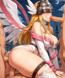 1boy 2boys 3boys ai_generated anal angel angel_wings angewomon angewomon_x armor ass asymmetrical_clothes bare_shoulders blindfold blonde_hair blush breasts cleavage clothed_female_nude_male clothing covered_eyes crescent_moon digimon digimon_(creature) digimon_(species) digimon_adventure digimon_adventure_tri. double_penetration erection feathered_wings feathers fellatio female female gangbang gloves groping group group_sex head_wings headwear helmet jousneystudio large_breasts legwear leotard long_hair male mask mmf_threesome moon multiple_boys multiple_penises navel night night_sky nipples nude oral outdoors penetration penis sex skindentation sky solo_focus spitroast straight testicles thigh_strap thighhighs thighs threesome torn_clothes triple_penetration vagina vaginal_penetration veins veiny_penis white_wings wings