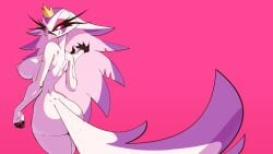 16:9 anthro ass avian beak big_breasts bird breasts crown demon female hair headgear helluva_boss hi_res laureano looking_at_viewer nipples nude simple_background smile solo stella_(helluva_boss) tail white_body widescreen