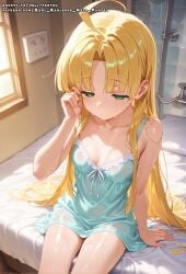 ahoge ai_generated asia_argento blonde_hair female female green_eyes hell-pantsu high_school_dxd long_hair small_breasts solo