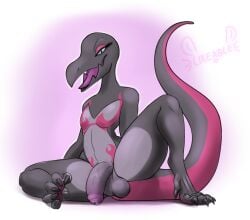 anthro balls digital_drawing_(artwork) digital_media_(artwork) foreskin front_view generation_7_pokemon genitals hi_res humanoid_genitalia humanoid_penis likeablemouse male male_only nintendo penis pokemon pokemon_(species) salazzle solo