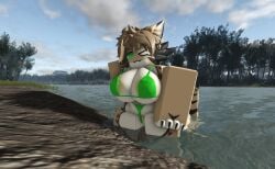 anthro bikini bikini_bottom bikini_top breasts curious female forest furry looking_at_viewer ravenuwu river roblox sand_shark self_upload shark