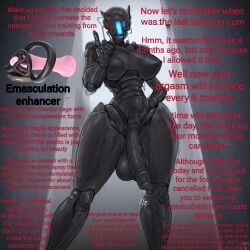 1562566 ai_generated big_penis black_body chastity_cage chastity_device denial domina-x9 futa_solo futadom futanari inverted_chastity_cage medium_breasts nude nude_futa nude_futanari orgasm_denial penis penis_humiliation penis_shrinking pov pov_male robot robot_futa robot_girl robot_penis servant text