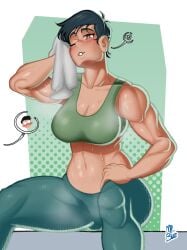 after_workout clark_kent clark_kent_(my_adventures_with_superman) heart lois_lane lois_lane_(my_adventures_with_superman) masculine_female mister_blueee my_adventures_with_superman sports_bra superman_(series) sweat tagme tomboy winking_at_viewer