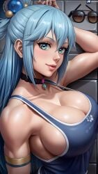 1girls ai_generated aqua_(konosuba) arm_strap bare_shoulders big_breasts breasts choker cleavage close-up fake_breasts female female_only firm_breasts huge_breasts kono_subarashii_sekai_ni_shukufuku_wo! large_breasts lips lipstick looking_at_viewer portrait pose posing posing_for_the_viewer round_breasts seducing seduction seductive seductive_body seductive_gaze seductive_look seductive_mouth seductive_pose seductive_smile shiny shiny_breasts shiny_clothes shiny_hair shiny_skin sideboob sky4maleja smile smiley_face solo sunglasses toned toned_arms toned_female upper_body