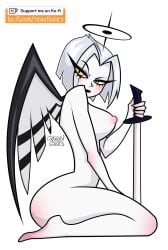 angel angel_girl breasts exorcist_(hazbin_hotel) halo hazbin_hotel holding_sword lute_(hazbin_hotel) nude nude_female teaofcolors