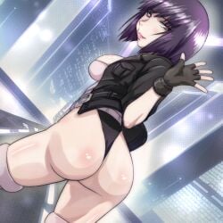 ass ass_focus back back_view female ghost_in_the_shell kusanagi_motoko leotard muscular muscular_female skin_tight solo 鮭延