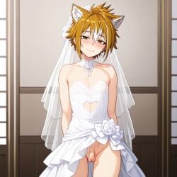 1boy ai_generated crossdressing gorou_(genshin_impact) looking_at_viewer pov small_penis wedding_dress