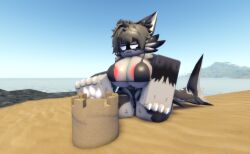 1girls 3d anthro bikini bikini_bottom bikini_top female ravenuwu roblox robloxian sand sand_castle self_upload shark tagme