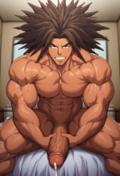 1boy abs ai_generated bara biceps big_penis civitai cum danganronpa danganronpa:_trigger_happy_havoc dark_skin gay hagakure_yasuhiro looking_at_viewer male_only masturbation muscles muscular pecs penis smirk solo yaoi