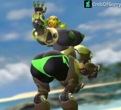 1girls 2024 3d beach big_ass bikini bikini_bottom blurry_background centaur crabofgarry deviantart garry's_mod green_bikini_bottom horns huge_breasts orisa outdoors overwatch overwatch_2 robot solo_female solo_focus topless_female waving_at_viewer