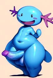 2025 ai_generated amphibian anthro balls big_penis blue_body erection generation_2_pokemon genitals glistening glistening_body hellsonger hi_res humanoid_genitalia humanoid_penis looking_at_viewer male navel nintendo nude open_mouth penis pokemon pokemon_(species) purple_glans simple_background smile solo standing thick_thighs vein wooper