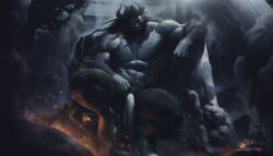 abelu_(battle_demon) abs balls bara battle_demon biceps big_penis demon male male_nipples male_only manly muscular_male nipples nude pecs penis